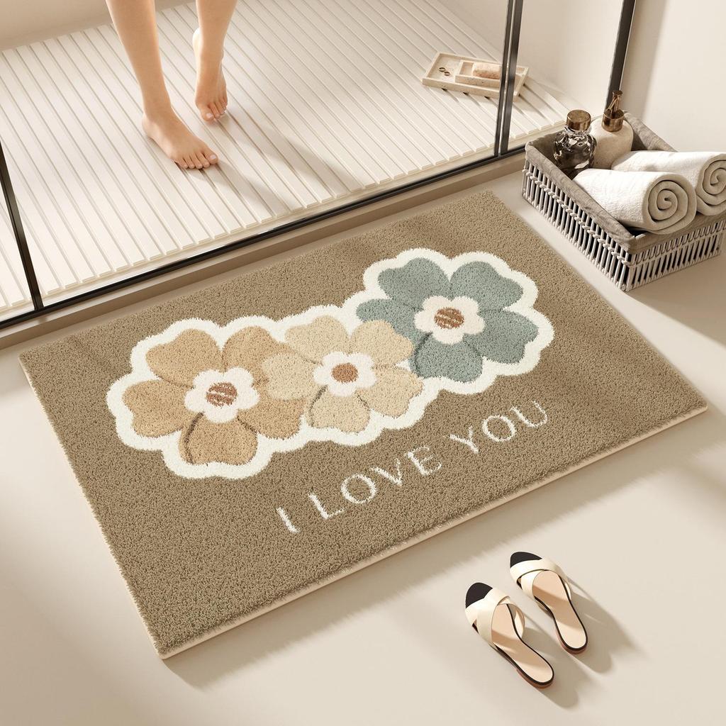 Compact Absorbent Bathroom Mat - Non-Slip, Easy-Care, Dirt-Resistant, Imitation Cashmere Floor Rug