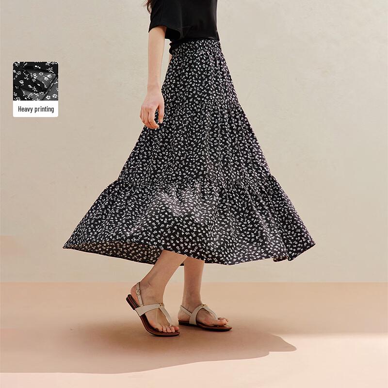 INMAN French Floral Pleated High-Waist Maxi Skirt S
