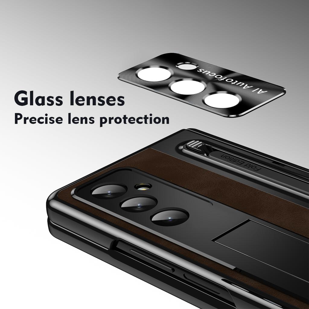 Pro Samsung Galaxy Z Fold7 5G Pouzdro Slot na pero Kůže+PC Stojánek Kryt na telefon s fólií z tvrzeného skla,Stylus