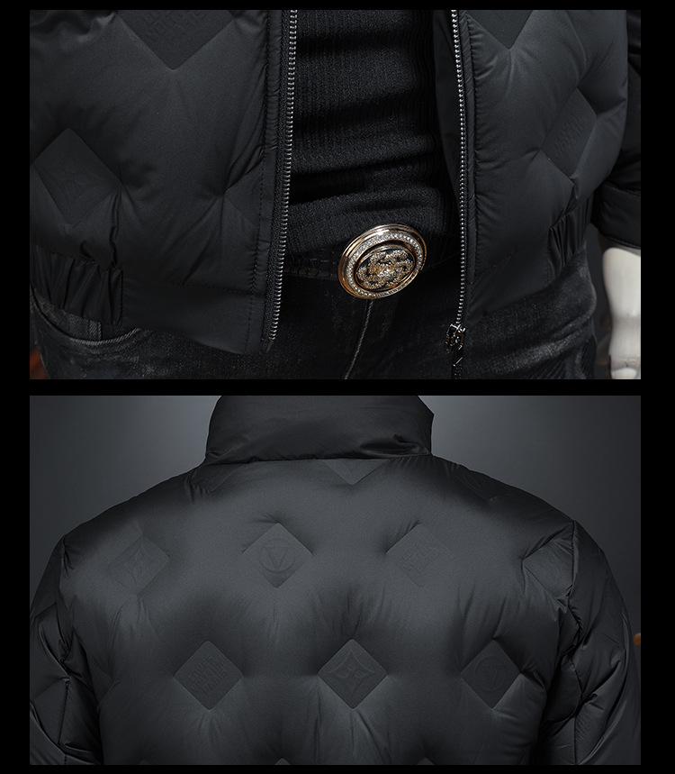 2025 Winter Men's Embossed Stand Collar Down Jacket - European Style Trendy Casual Outerwear
