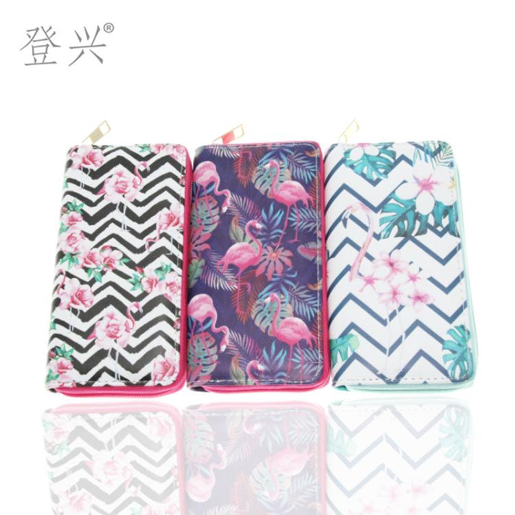 New Flamingo Series Cartoon PU Long Wallet, Student Card Bag Female