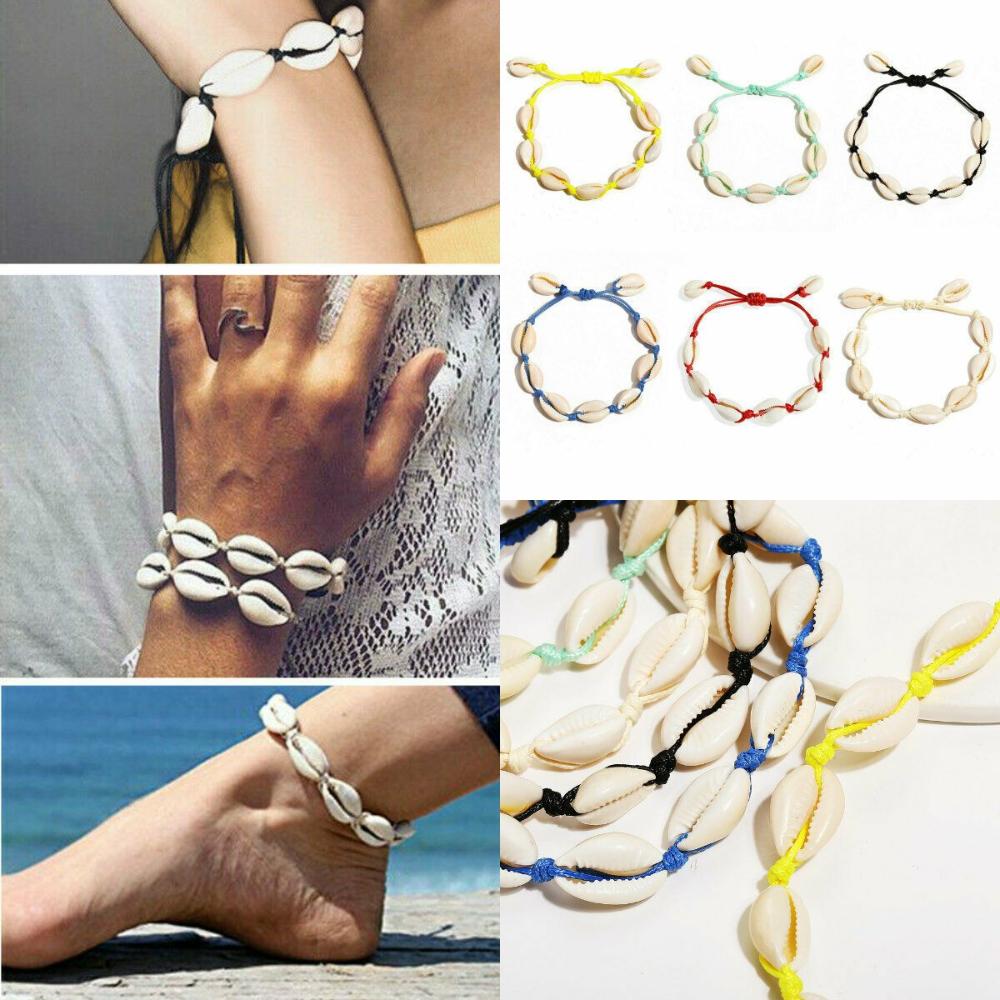 

Девушки Летний пляж Бохо Ювелирные изделия Каури Лодыжка Ракушка Браслет Плетеная Цепочка Ног ручной работы