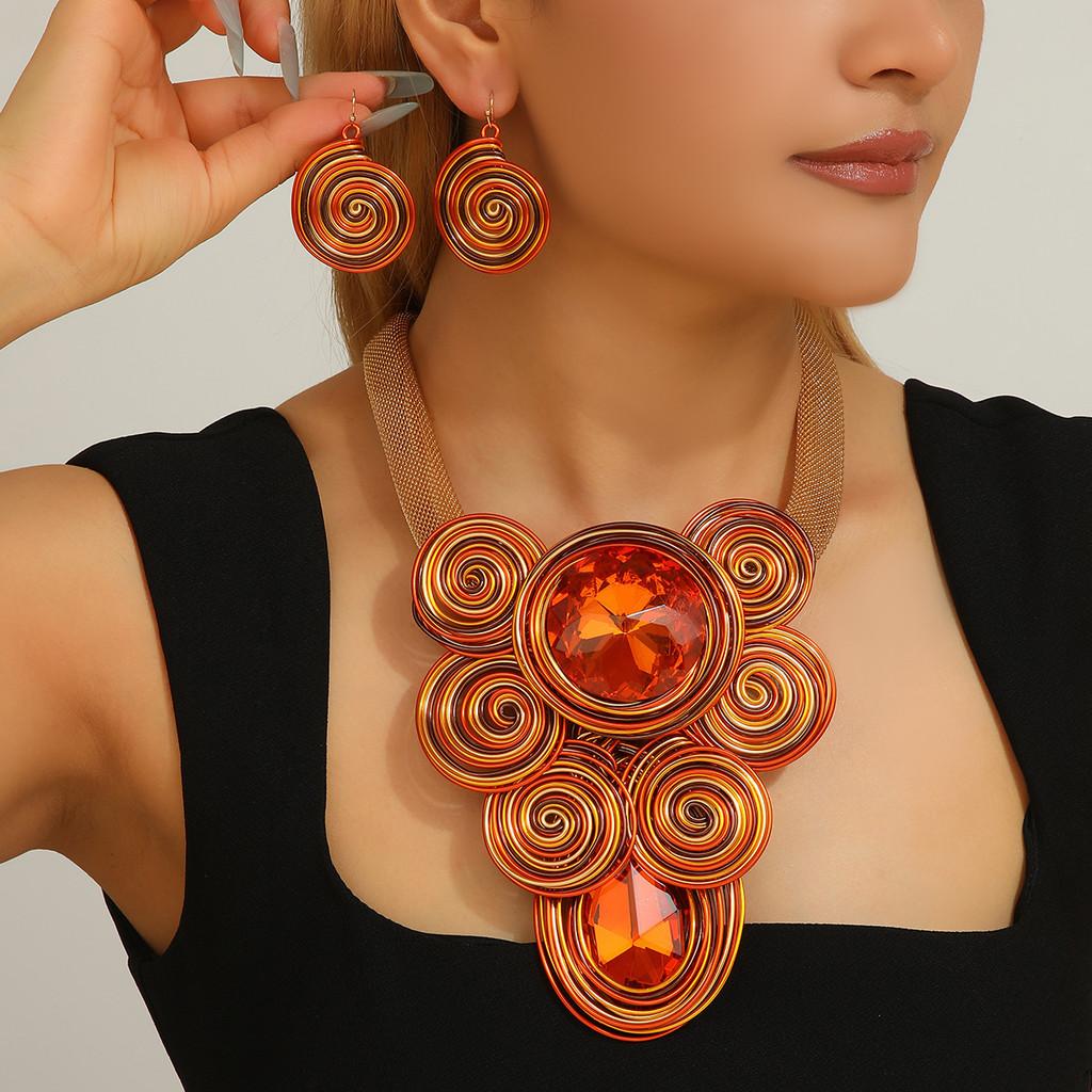 

Jewelry Set Water Drop Crystal Pendant Earrings Necklace For Women And Men помаранчевий