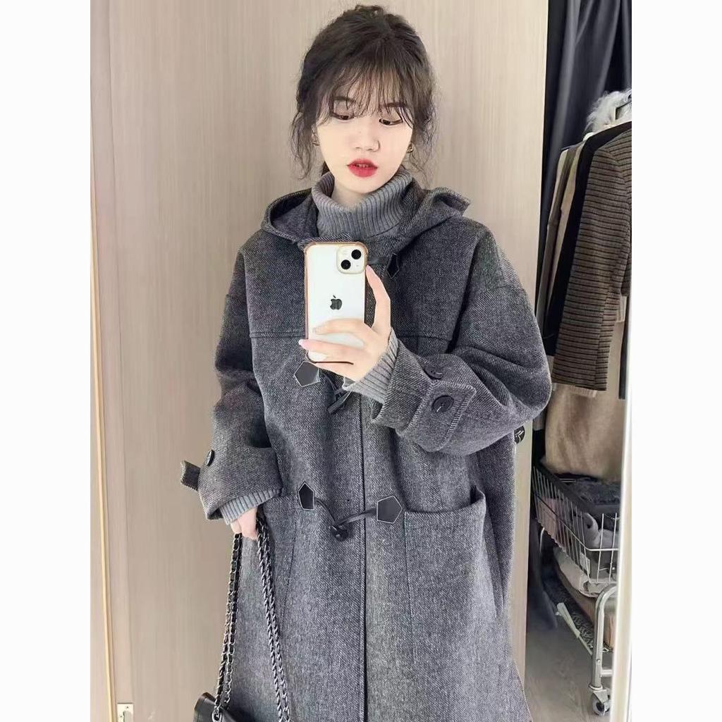 Women's High-End Grey Wool Coat - Petite Hepburn Style for Autumn/Winter
