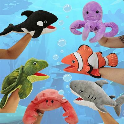 Brinquedo Infantil Marionete de Mão Fantoches de Animais Marinhos Animal de Pelúcia Tartaruga Baleia Tubarão de Pelúcia Fantoche com Boca Móvel Polvo Caranguejo Amantes de Animais