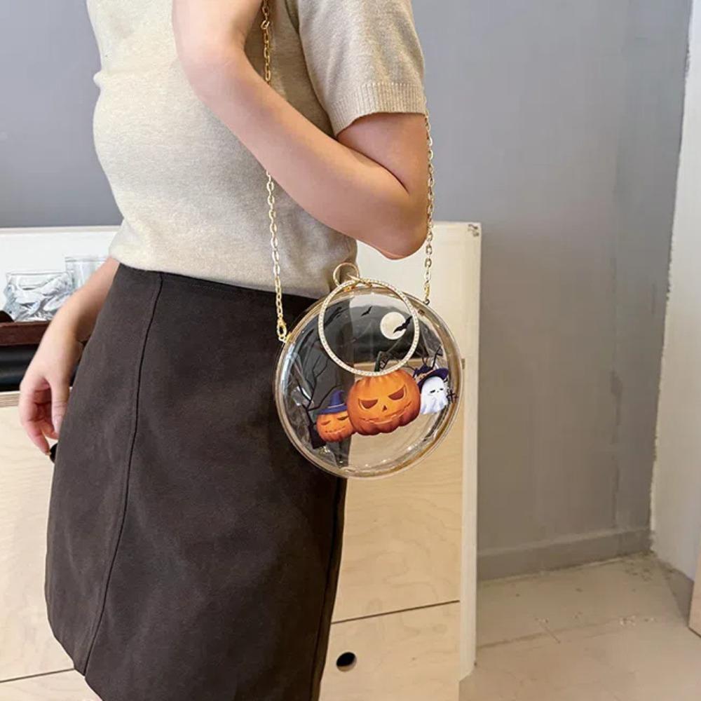 Zinc Zinc Alloy Halloween Round Handbag Printed PVC Transparent Pouch Storage Bag Doll Hanging Pouch  Figure