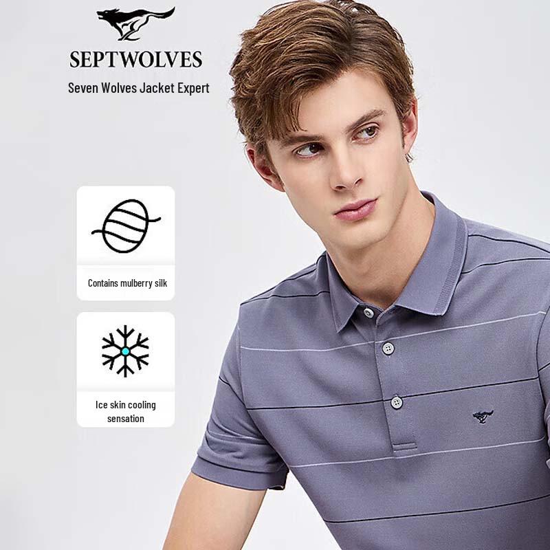 Septwolves Men's Silk Blend Striped Polo Shirt