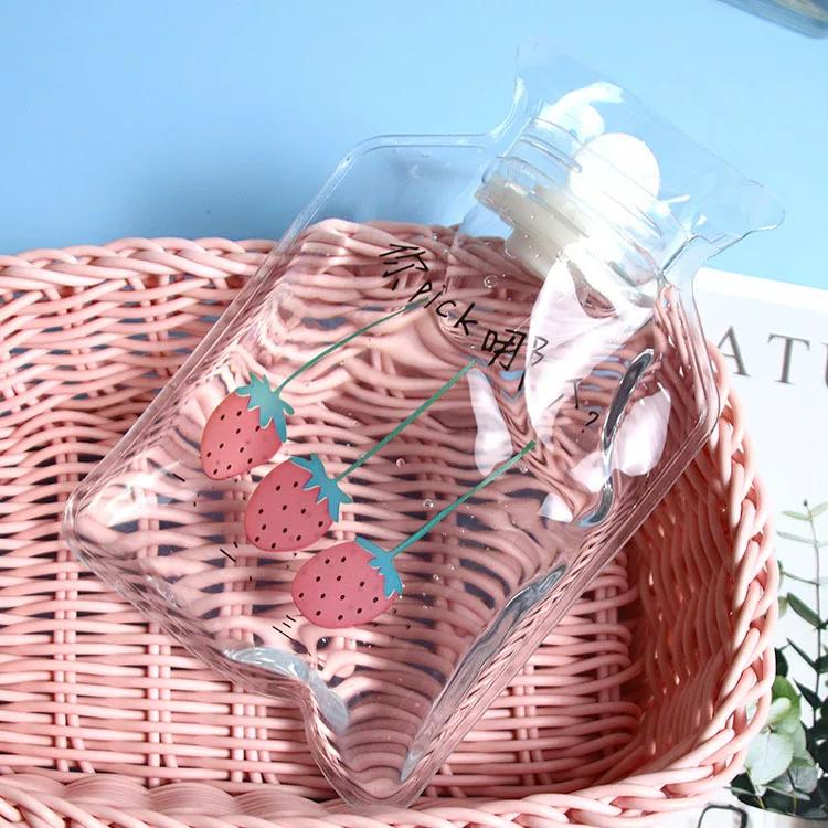Hot Water Bag Water Injection Hot Water Bottle Girls Thickened Hand Warmer Cute Cartoon Student Small Size Transparent Velvet Warm Belly