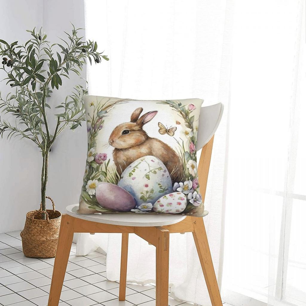 Spring Easter Bunny Eggs Square Pillow Cases Cushion Covers Awesome Zipper Decorative Pillowcover for Sofa 45*45cm
