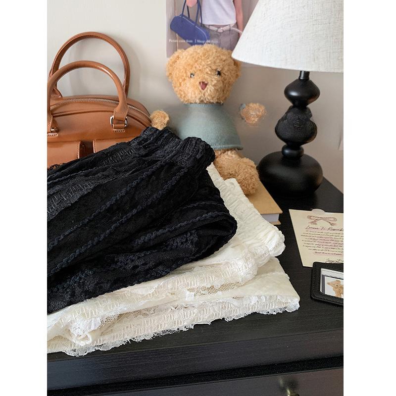 Women's High Waist Lace Patchwork Velvet A-line Skirt - Soft, Comfortable for Spring/Autumn 2025.
