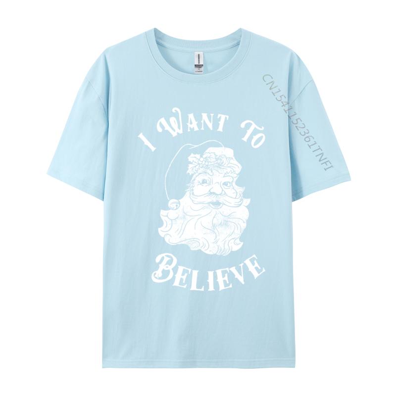 I Want To Believe Santa Funny Christmas Santa Halloween Line Tops Tees Crew Neck Combed Cotton Unisexs T Shirt