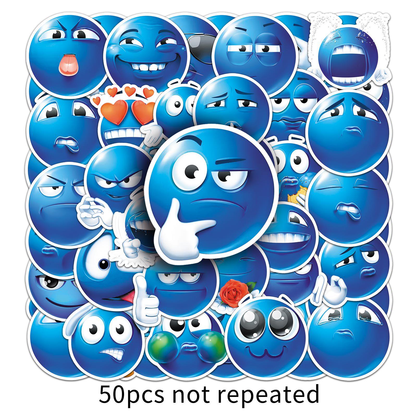 50 Blue Bean Emoji Stickers - Fun, Abstract, Waterproof Decorations for Phones and Tablets