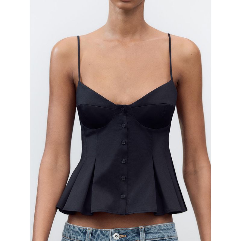 Za2025 Summer New Women Clothes Sexy Sleeveless Small Pleated Poplin Sling Casual Top 2890420 800
