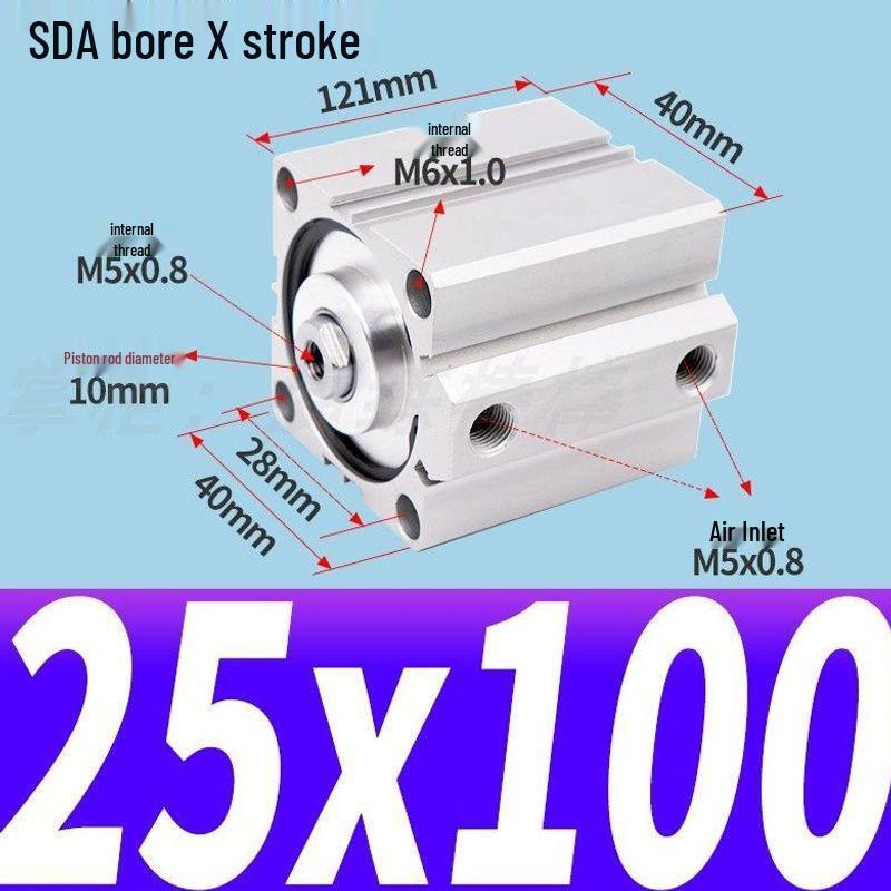 SDA Mini Pneumatic Cylinder, High Thrust, Thin Type, Bore Sizes 20/25/32/40/50