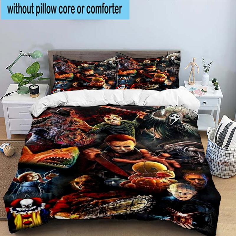 3PCS Horror Movie Icons 3pcs Bedding,Including 3PCS Duvet Cover And 2pcs Pillowcases Perfect for Christmas,Ideal for Bedroom, Dormitory