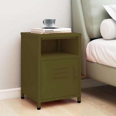 Vidaxl Bedside Table, Olive, 35X35X51 Cm, Steel