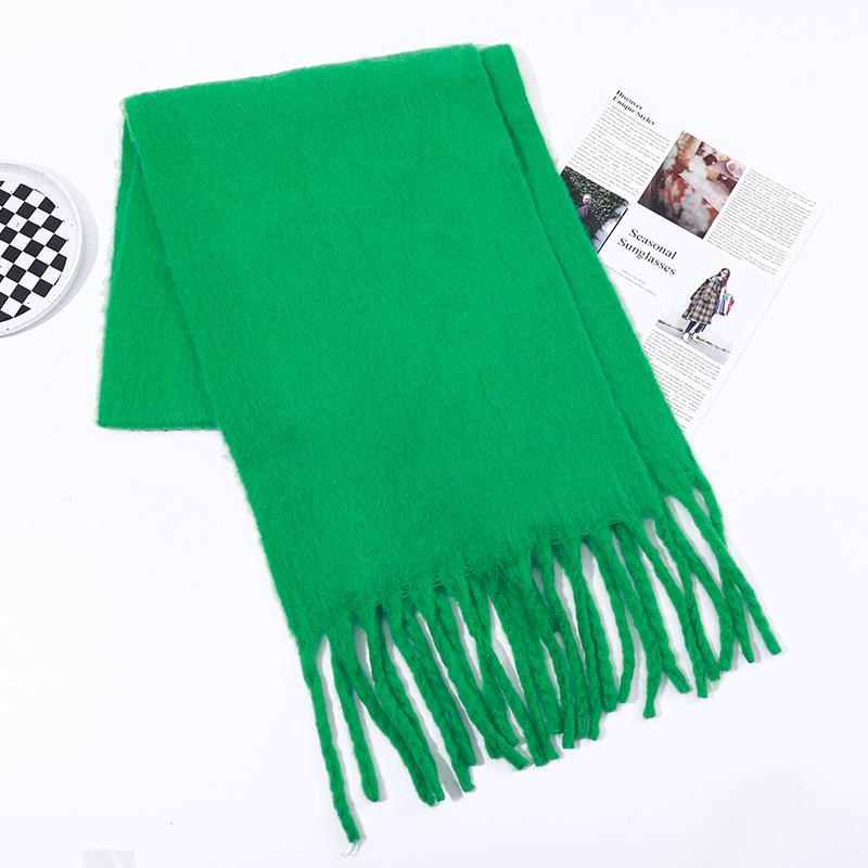 Men's and Women's Thick Woolen Scarf: Solid Color Knitted, Warm, Tassel-Edged, Imitation Cashmere for Winter
