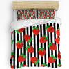 Red Strawberry Black And White Stripes Fit Bedding Set 3pcs Duvet Cover Pillowcase Quilt Cover Double Bed Set Home Textile