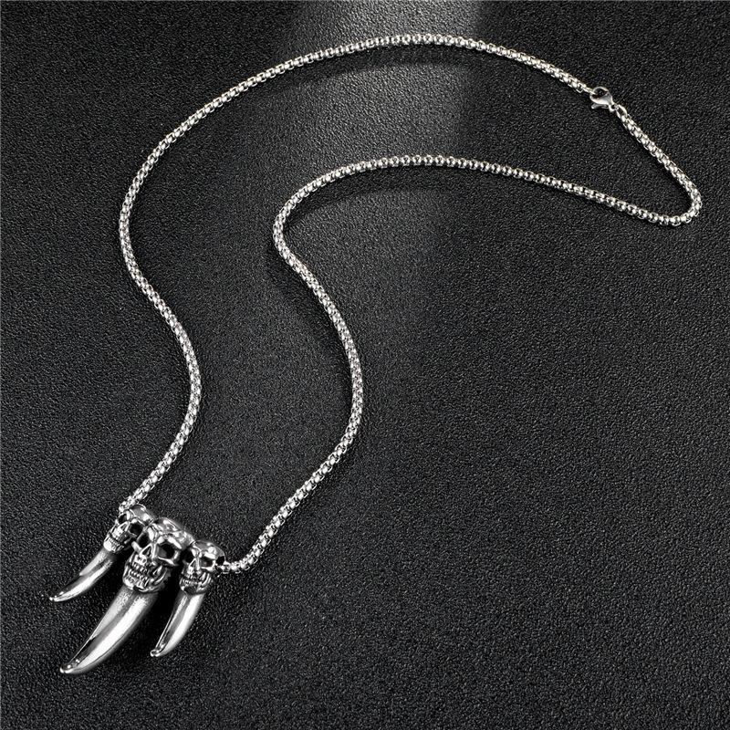European and American Street Punk Skull Claw Tooth Necklace Retro Sharp Tooth Titanium Steel