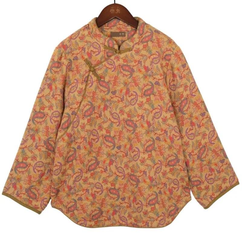 

Johnature женские хлопковые парки в китайском стиле с длинными рукавами и цветочным принтом, зимние пальто на пуговицах, хлопковые теплые парки L