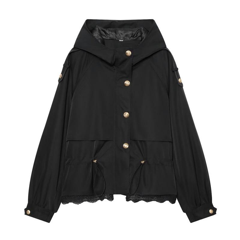 Womens Lace Hooded Cotton Jacket Versatile Street Style Loose Fit Winter Coat