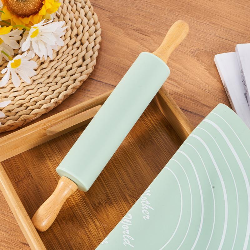 2Pcs/Set Reusable Thickened Rolling Pin Pastry Mat Set Round Silicone Kneading Pad Househeld Pastry Baking Dough Mat