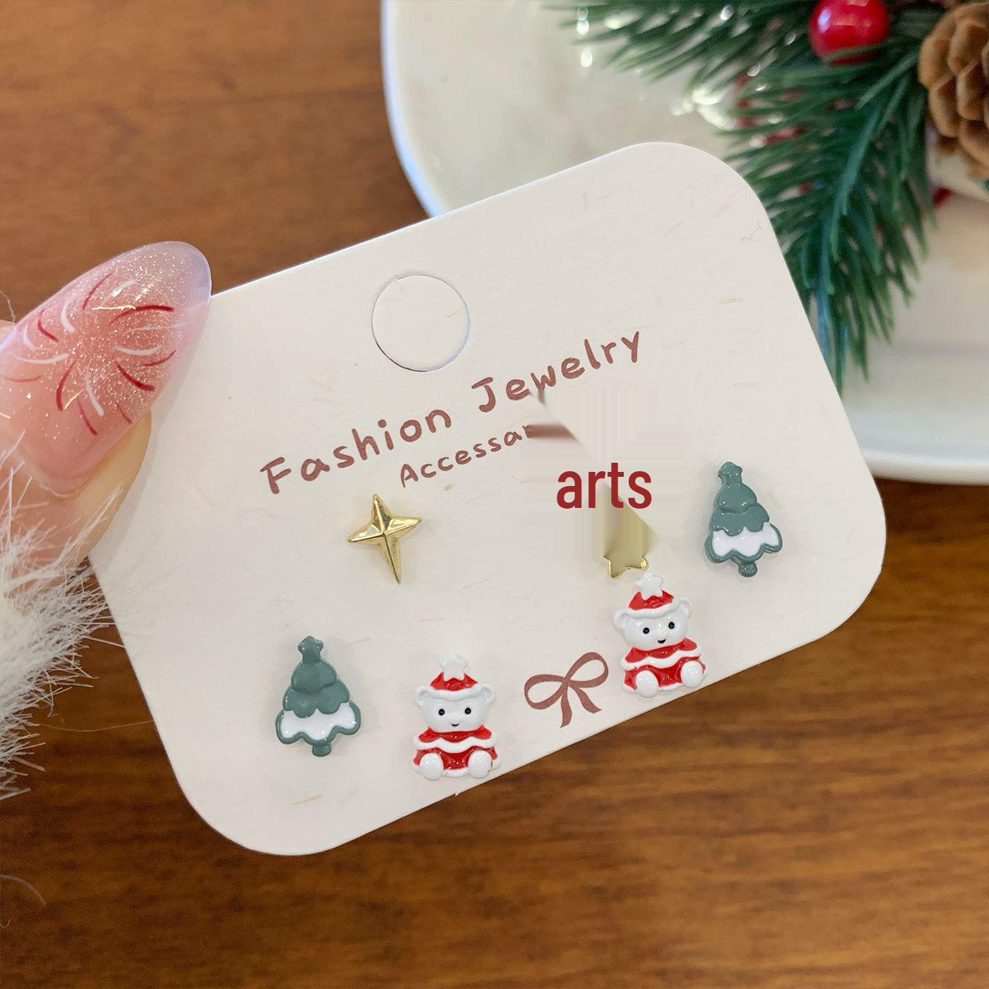 

Colorful Christmas Tree & Santa Claus Stud Earrings Set - Silver Needle, Cute Niche Design