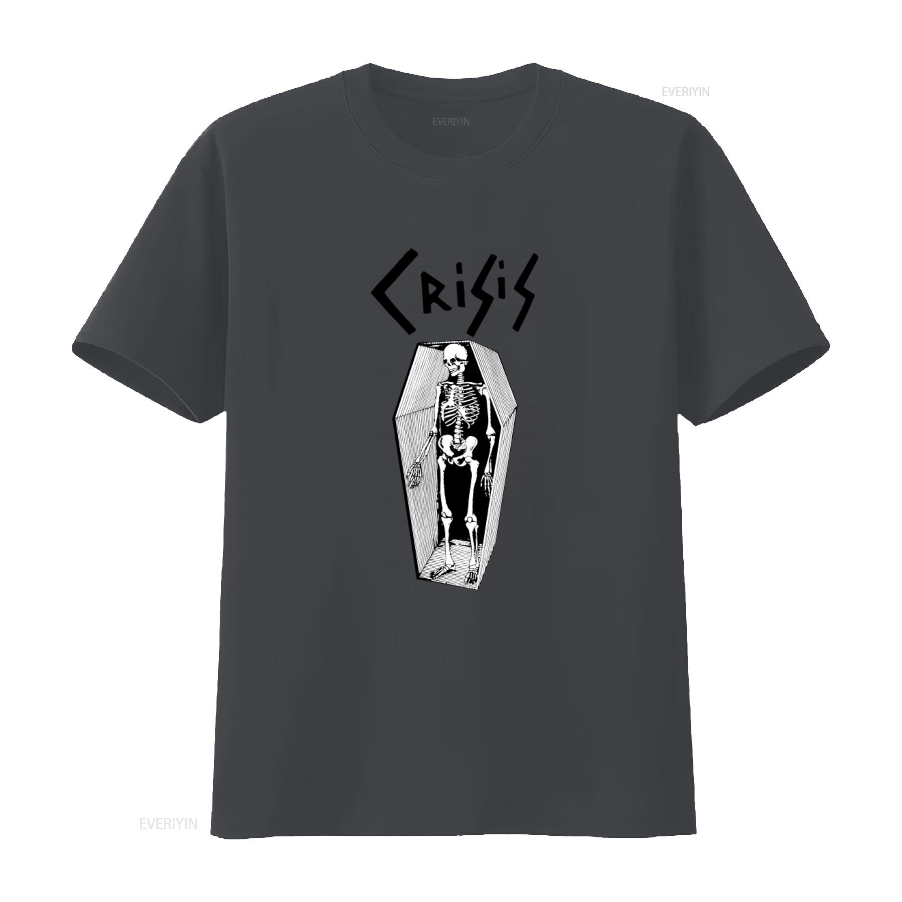 

Crisis Punk Rock T shirt No Town Hall Design with Skeleton in Coffin Ideal for Oi Blitz Death Joy Crass Amebix KBD Fans Stylish 4XL