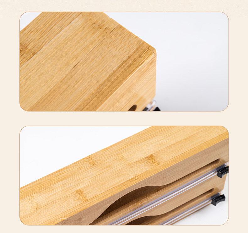 Wall-Mounted Bamboo Foil & Cling Film Cutter with Storage Compartments and Slide Knife