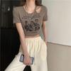 Print T Shirt Women Summer Short Sleeve Tee Fashion Hollow Out Tank Tops Casual Crop Top Female T-shirt