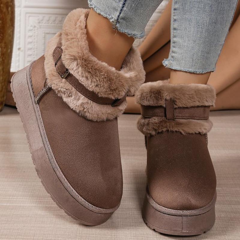 Fashion 2025 Winter Soft Faux Fur Snow Boots Woman Fashion Buckle Detor Platform Boots for Women Solid Color Casual Shoes Falts Female