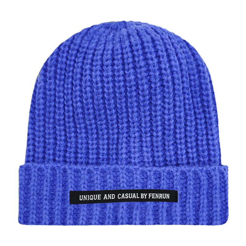 Casual And Unique By Fenrun Letter Print Knitted Hat Thick Striped Warm Cap