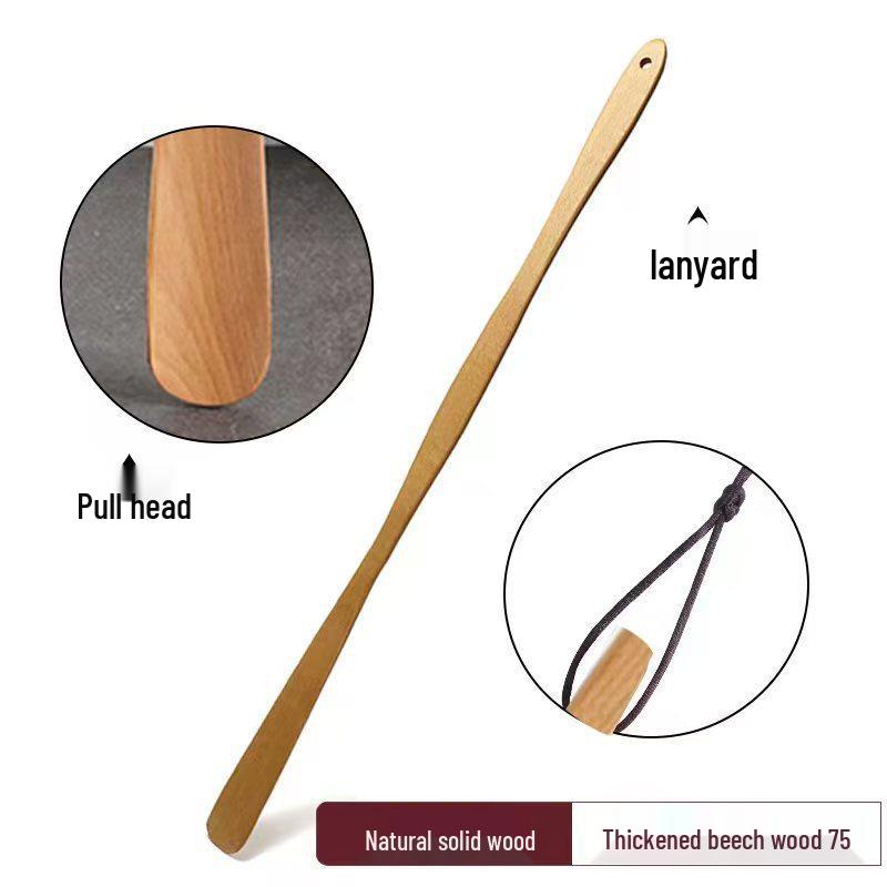 Solid Wood Long Handle Shoehorn - No-Bend Shoe Remover & Portable Puller