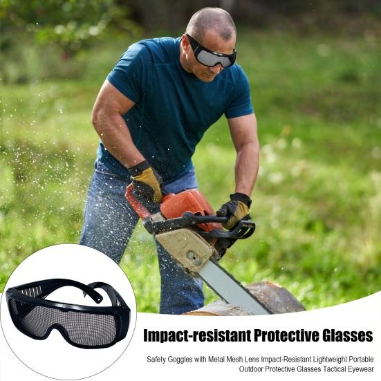 Safety Goggles with Metal Mesh Lens Impact-Resistant Lightweight Portable Outdoor Protective Glasses Tactical Eyewear