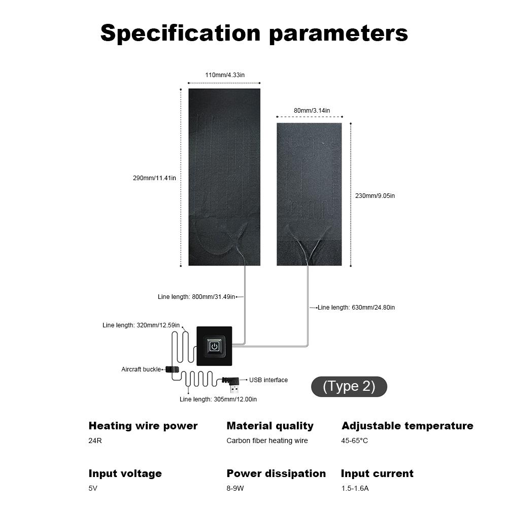 5V USB Heat Mat Carbon Fiber Cloth Jacket Heating Pad 3 Gear Temperature Control Electric Heating Sheet Heater Pads for Clothing