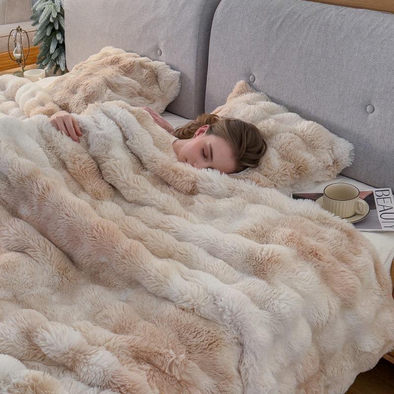Tie Dye Faux Fur Blanket Double Sided Thick Bubble Velvet Soft Plush Throw Warm Cozy for Sofa Office Nap Bed Home Travel All Season Blanket