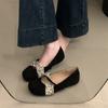 Flat-bottomed Retro Mary Jane Shoes Women's Shoes Spring and Autumn Suede Light Mouth One-word Belt with Skirt Single Shoes