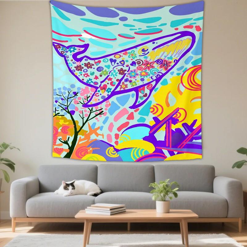 Boho Chic Wall Tapestry With Moon Phase Floral Starry Sky Design Bedroom Yoga Studio Decor