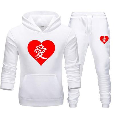 Damenmode Liebhaber Paar Damen Set Liebe Herz Bedruckte Kapuzenkleidung 2-teiliges Set Hoodie und Hose Übergröße Hoodies Damen
