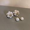 Faux Pearl Two-sided Shell Zircon Earring Elegant Fashion Women Shiny Crystal Imitation Pearl Handmade Earrings Party Jewelry Gift