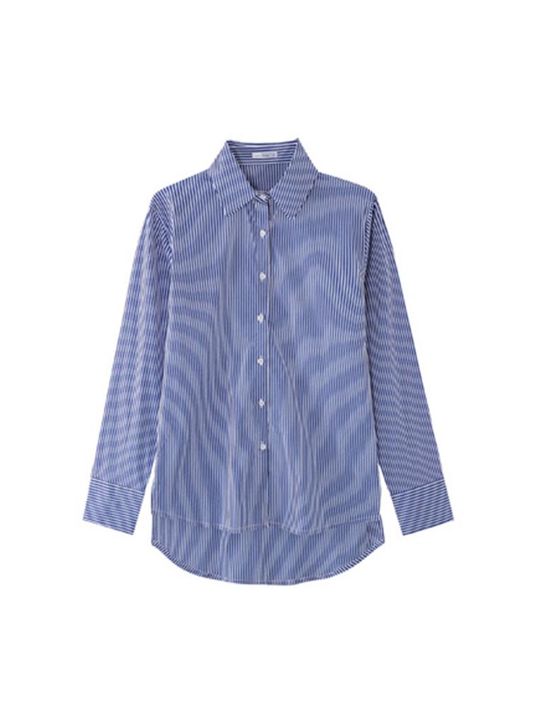 Casual Striped Shirt for Women Long-sleeved Loose Professional Shirt Blue Cardigan Tops Female Clothing Autumn