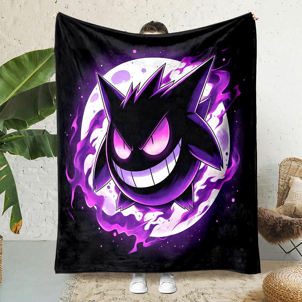 1PC Pokemon Gengar Mantas de Dibujos Animados Suave y Esponjosa Manta de Felpa Manta para Sofá Oficina Manta de Picnic Playa Adecuada para Todas las Estaciones