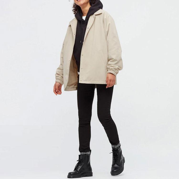 Uniqlo Solid Color Lapel Casual Jacket Unisex Jackets Beige 445041-30