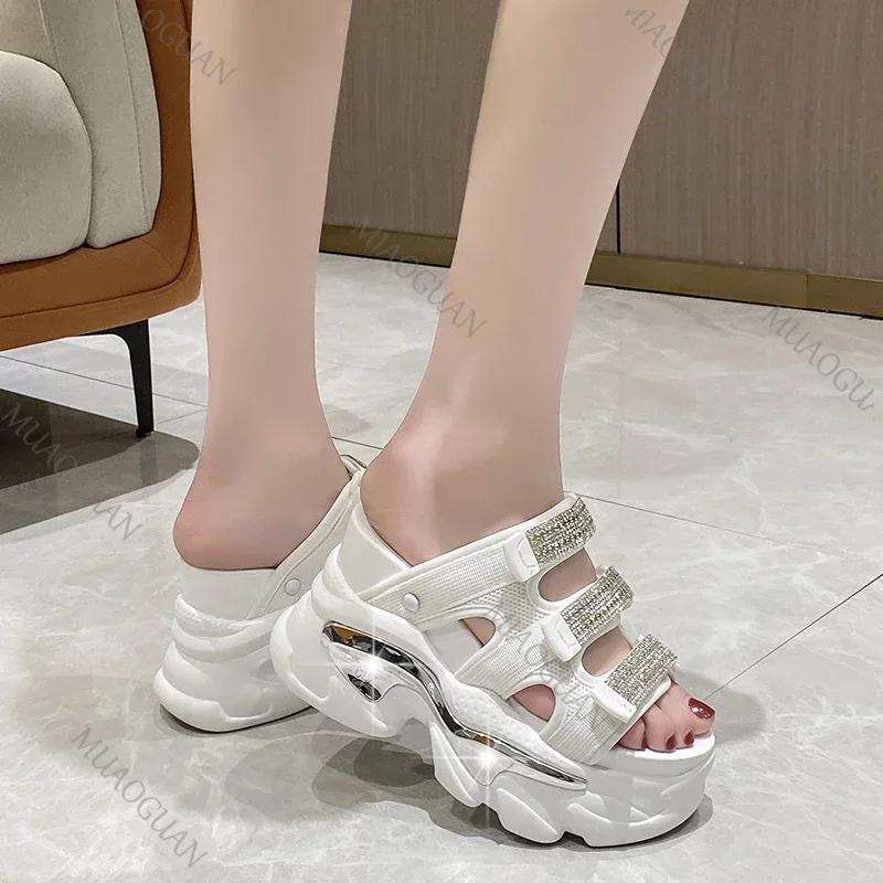 Fashion 10cm Wedge High Heels Slippers for Women New Summer High Platform Sandals Woman Thick Bottom Non Slip Black Beach Flip Flops