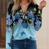 Women Autumn Beautiful Floral Printed Long Sleeve T-Shirts Loose V-Neck Plus Size Tee Shirt Tops Comfy Blouse
