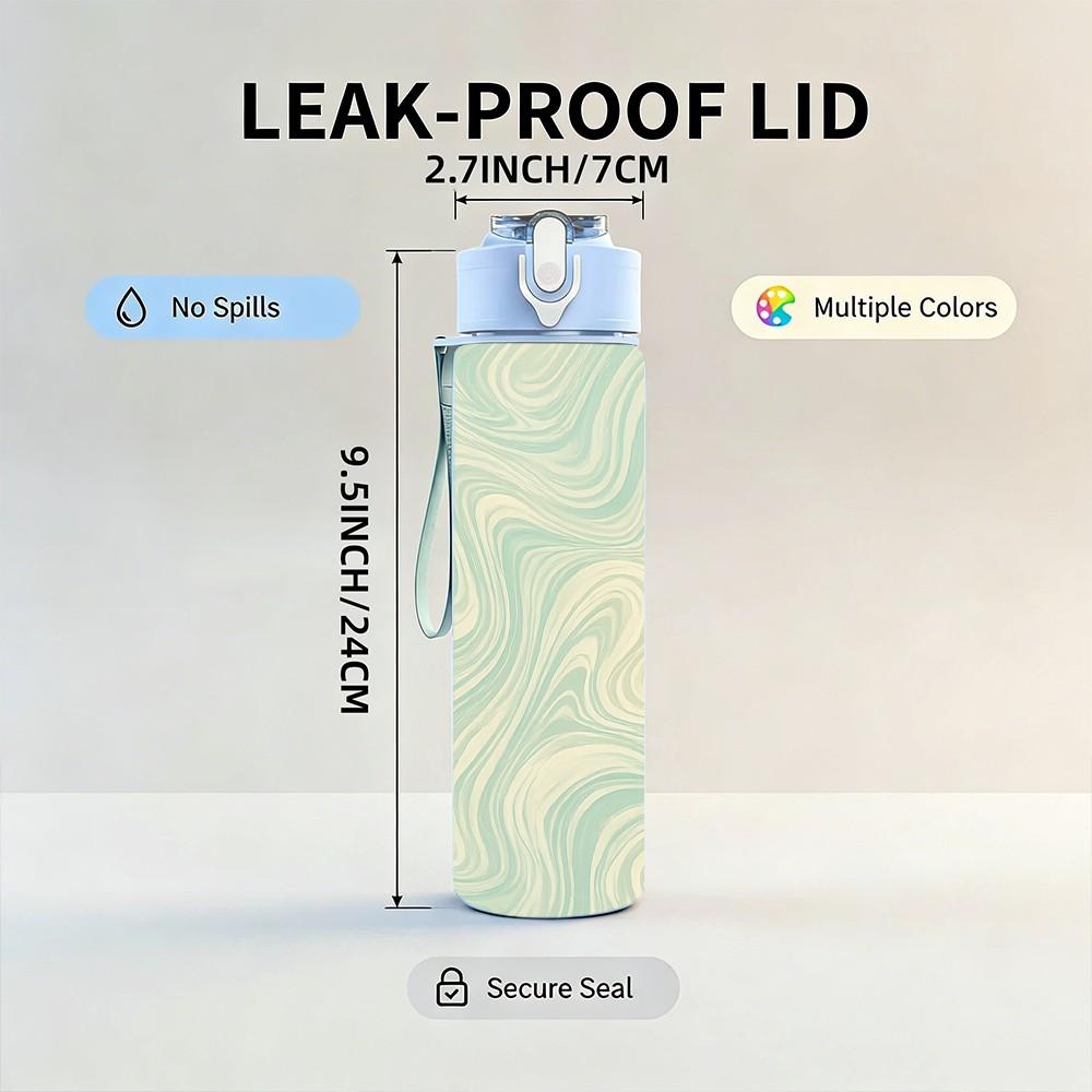 1PC Light Mint Swirl Marble Texture Print 750ml Color Plastic Sports Water Bottle Leakproof Flip Straw Lid Suitable for Sports Office Home Use