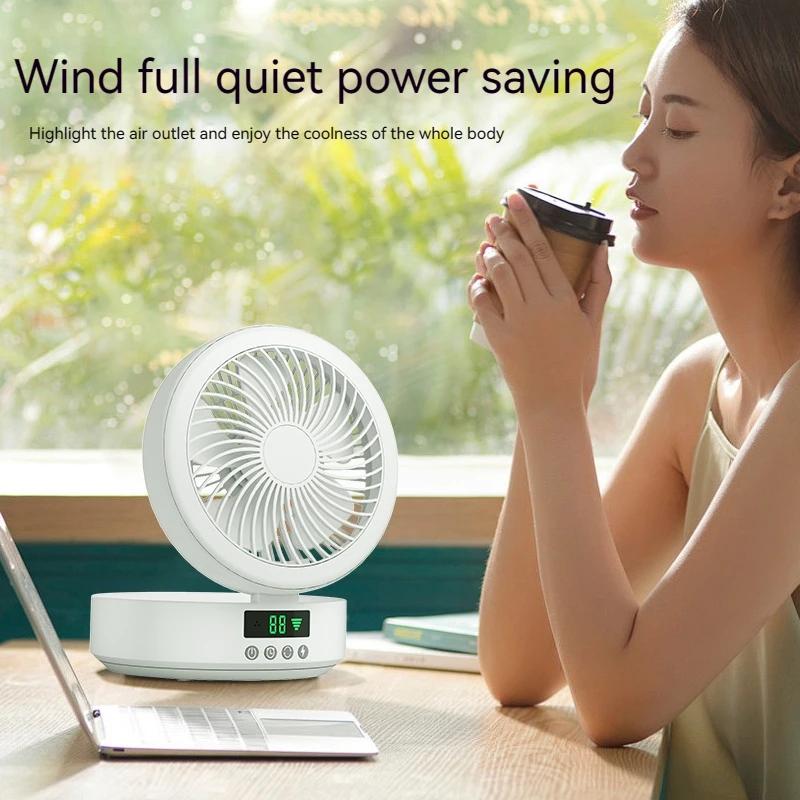 Portable Wall-Mounted USB Rechargeable Folding Fan with Remote Control & Nightlight - Air Cooler for Home Use
