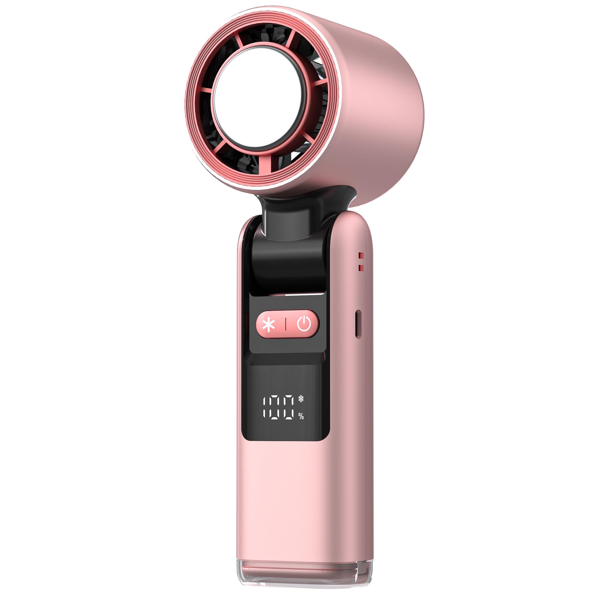 

K801 Ice Cooling Handheld Fan: 100-Speed, Bladeless, Semiconductor Spray, Wearable Around Neck Standard рожевий