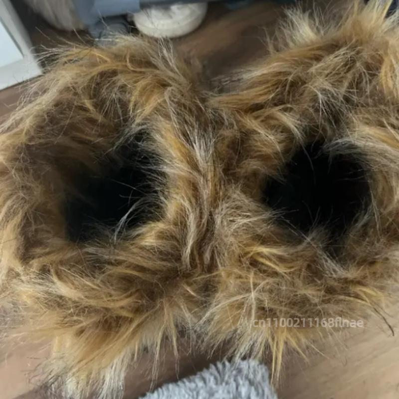European and American Fur Snow Boots Winter New Style with Thickened Sleeve, Imitating Raccoon and Fox Fur Midsole Boots
