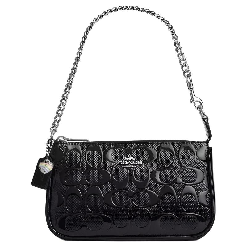 

COACH Nolita 19 Heart Shape Pendant Chain Handle Smooth Patent Leather Shoulder Bag Small Women s Black чорний